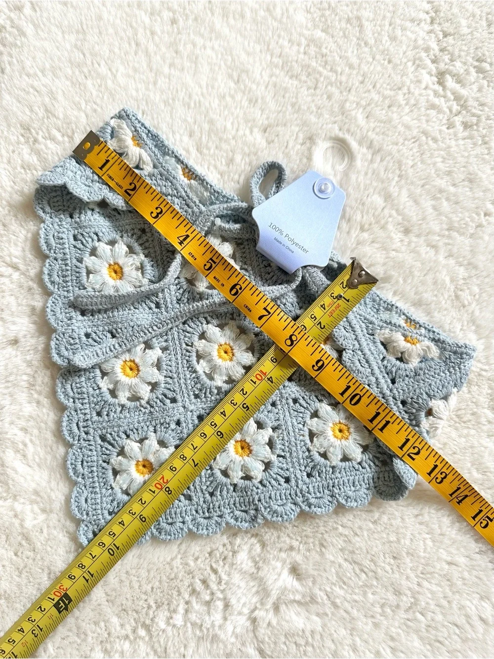 Sunday State Crochet Daisy Bandana in Light Blue and White
